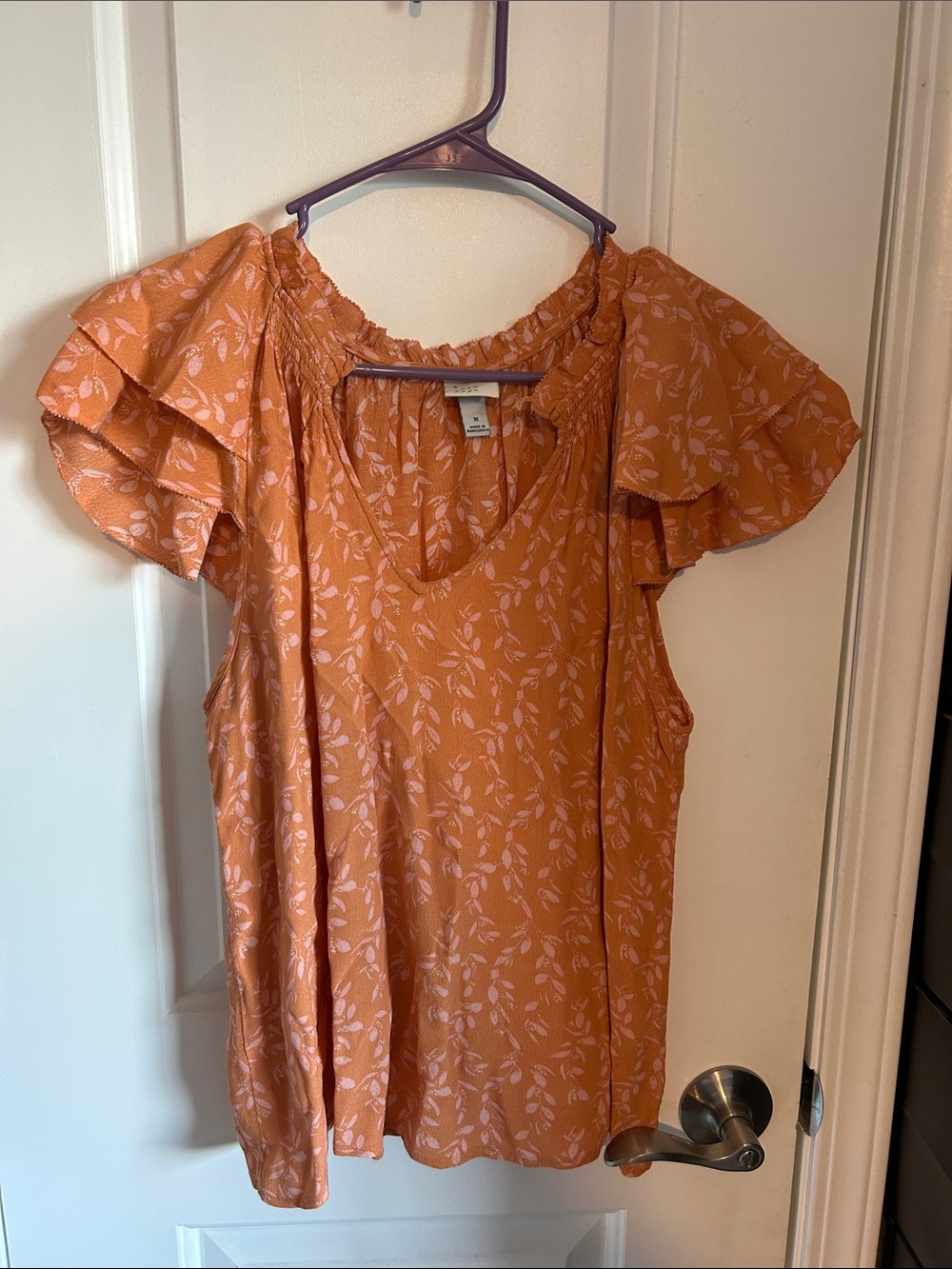 a new day Orange Floral Flutter Sleeve Blouse